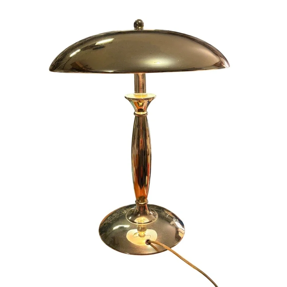 VTG 3-Way Gold Table Lamp UFO Flying Saucer Mushroom Dome Shade Hollywood Regenc